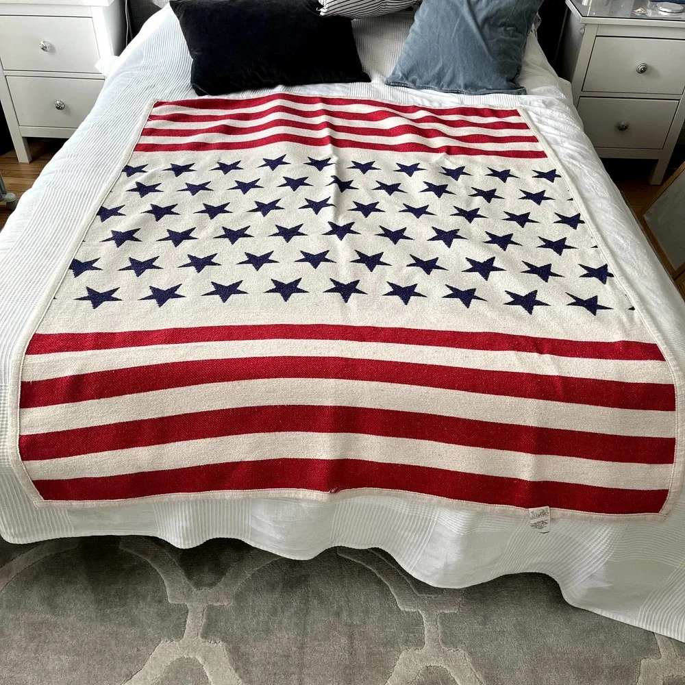 Vintage Stars and Stripes US Flag Cotton Double Sided Throw Blanket 48